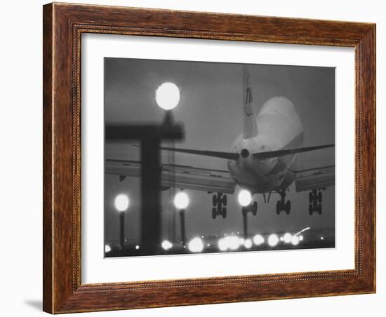 Twa Plane Landing at O'Hare Airport-null-Framed Premium Photographic Print