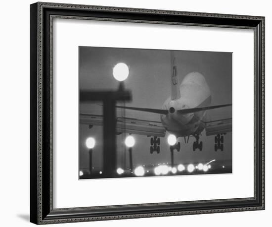 Twa Plane Landing at O'Hare Airport-null-Framed Premium Photographic Print