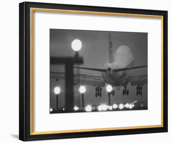 Twa Plane Landing at O'Hare Airport-null-Framed Premium Photographic Print