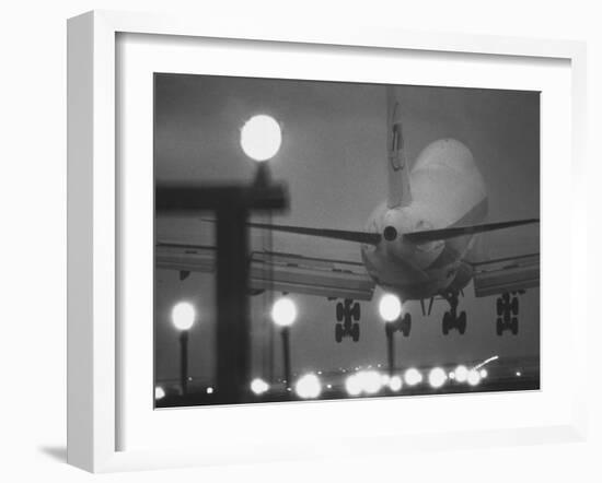 Twa Plane Landing at O'Hare Airport-null-Framed Premium Photographic Print