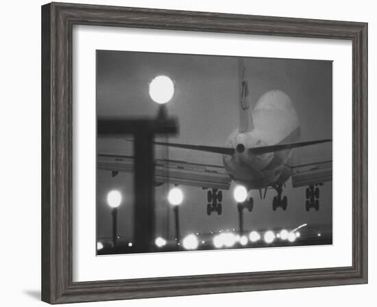 Twa Plane Landing at O'Hare Airport-null-Framed Photographic Print