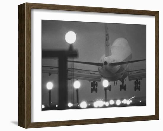 Twa Plane Landing at O'Hare Airport--Framed Photographic Print