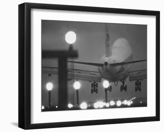 Twa Plane Landing at O'Hare Airport-null-Framed Photographic Print