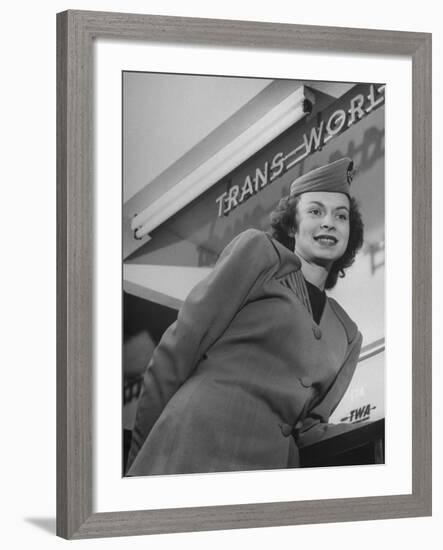 Twa Stewardess Jean Herman at Shannon Airport-Nat Farbman-Framed Premium Photographic Print