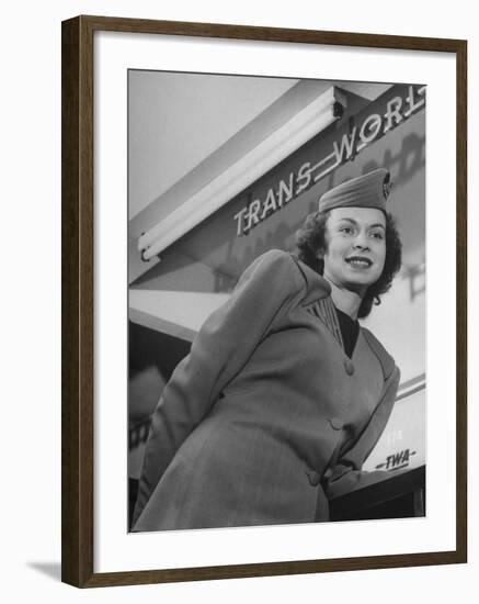 Twa Stewardess Jean Herman at Shannon Airport-Nat Farbman-Framed Premium Photographic Print