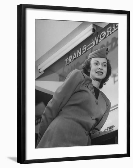 Twa Stewardess Jean Herman at Shannon Airport-Nat Farbman-Framed Premium Photographic Print