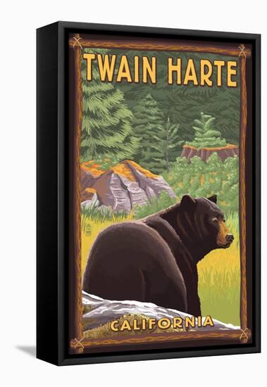 Twain Harte, California - Black Bear in Forest-Lantern Press-Framed Stretched Canvas