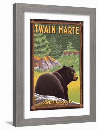 Twain Harte, California - Black Bear in Forest-Lantern Press-Framed Art Print