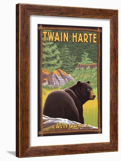 Twain Harte, California - Black Bear in Forest-Lantern Press-Framed Art Print