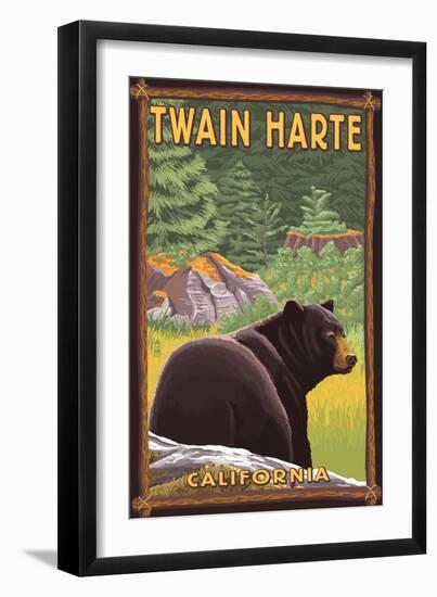 Twain Harte, California - Black Bear in Forest-Lantern Press-Framed Art Print