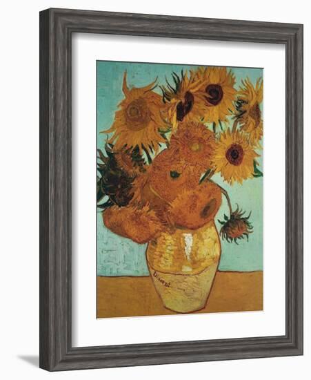 Twelve Sunflowers on Blue, c.1888-Vincent van Gogh-Framed Art Print