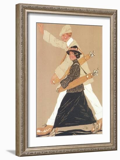 Twenties Couple Golfing-null-Framed Art Print