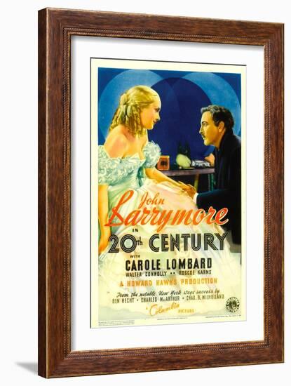 Twentieth Century (Aka 20th Century), Carole Lombard, John Barrymore on Midget Window Card, 1934-null-Framed Art Print