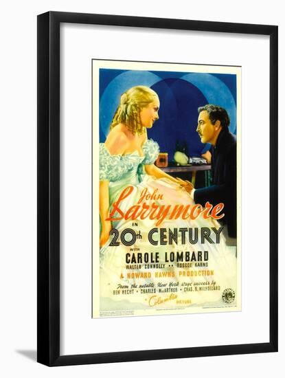 Twentieth Century (Aka 20th Century), Carole Lombard, John Barrymore on Midget Window Card, 1934-null-Framed Art Print