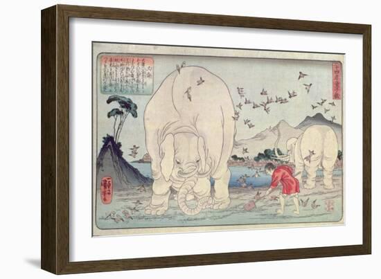 Twenty Four Paragons: Tai Shun and the Elephants, Pub. C.1830-Kuniyoshi Utagawa-Framed Giclee Print