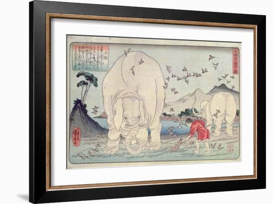 Twenty Four Paragons: Tai Shun and the Elephants, Pub. C.1830-Kuniyoshi Utagawa-Framed Giclee Print