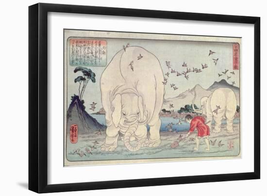 Twenty Four Paragons: Tai Shun and the Elephants, Pub. C.1830-Kuniyoshi Utagawa-Framed Giclee Print