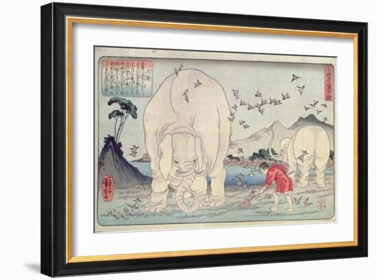 Twenty Four Paragons: Tai Shun and the Elephants, Pub. C.1830-Kuniyoshi Utagawa-Framed Giclee Print