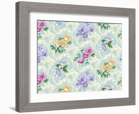 Twiggy Scroll Floral Aqua-Bill Jackson-Framed Giclee Print