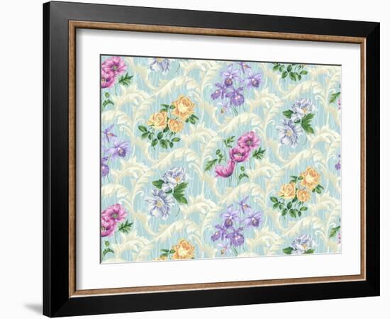 Twiggy Scroll Floral Aqua-Bill Jackson-Framed Giclee Print