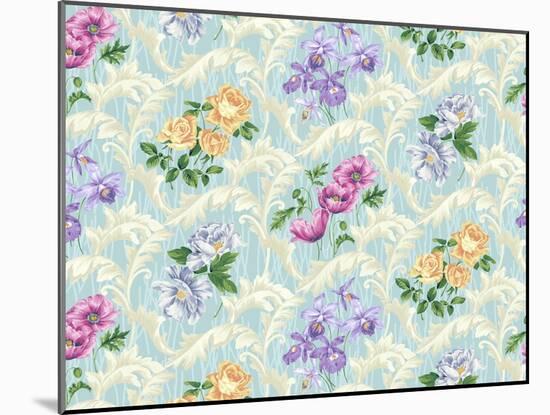 Twiggy Scroll Floral Aqua-Bill Jackson-Mounted Giclee Print