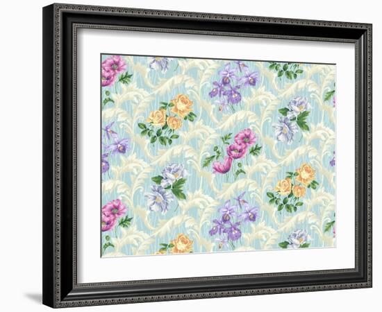 Twiggy Scroll Floral Aqua-Bill Jackson-Framed Giclee Print