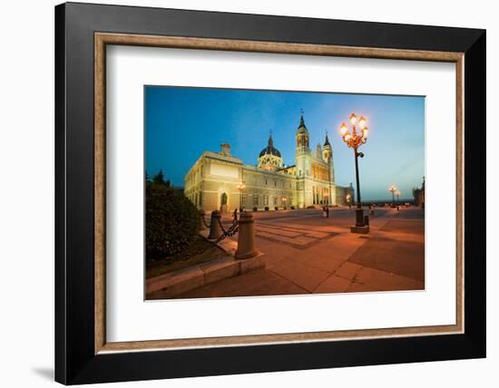 Twilight and lights coming on at Royal Palace in Madrid, Spain-null-Framed Photographic Print