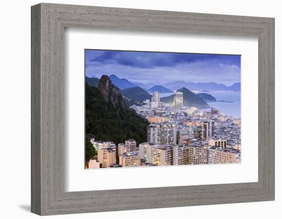 Twilight, Illuminated View of Copacabana, the Morro De Sao Joao and the Atlantic Coast of Rio-Alex Robinson-Framed Photographic Print