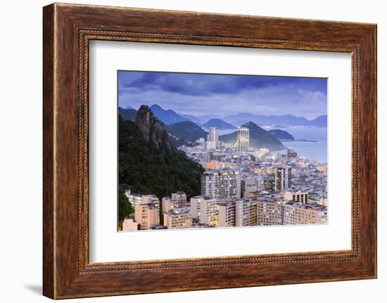 Twilight, Illuminated View of Copacabana, the Morro De Sao Joao and the Atlantic Coast of Rio-Alex Robinson-Framed Photographic Print