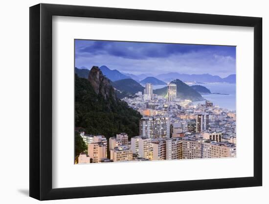 Twilight, Illuminated View of Copacabana, the Morro De Sao Joao and the Atlantic Coast of Rio-Alex Robinson-Framed Photographic Print