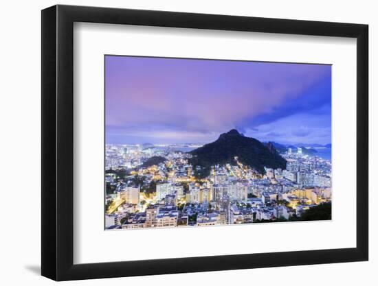 Twilight, Illuminated View of Copacabana, the Morro De Sao Joao-Alex Robinson-Framed Photographic Print