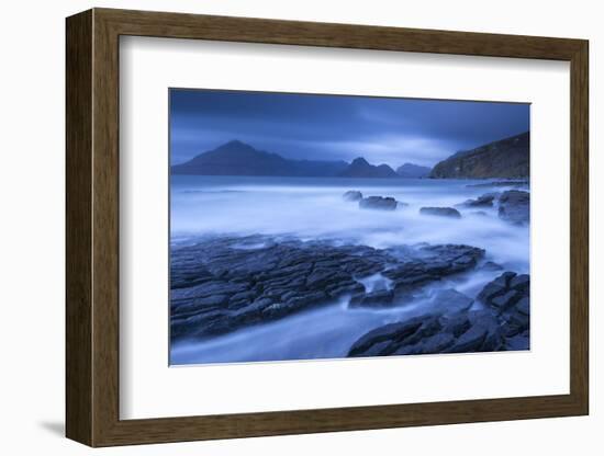 Twilight on the rocky coast of Elgol, looking across to the Cuillin mountains, Isle of Skye, Scotla-Adam Burton-Framed Photographic Print