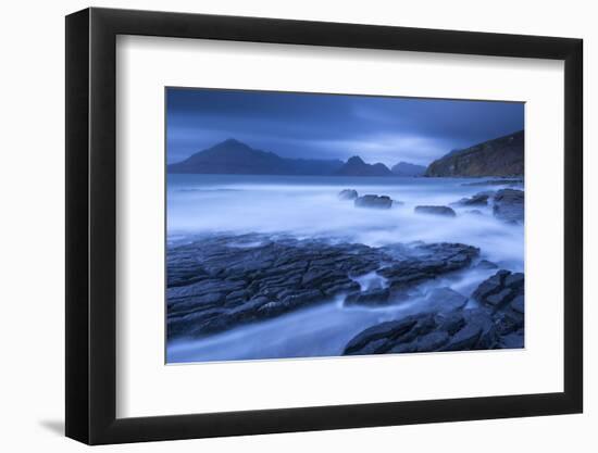 Twilight on the rocky coast of Elgol, looking across to the Cuillin mountains, Isle of Skye, Scotla-Adam Burton-Framed Photographic Print