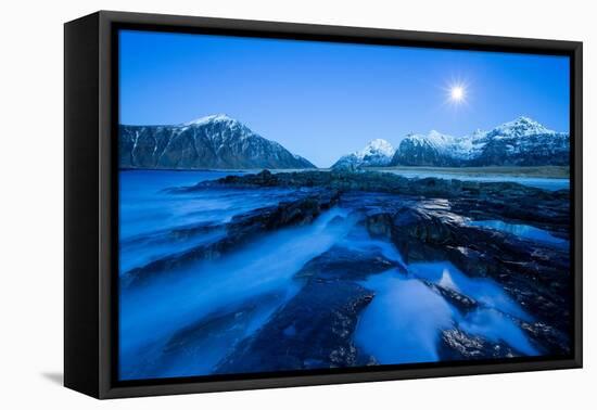 Twilight over Flakstad beach, Lofoten, Norway-Peter Cairns-Framed Premier Image Canvas