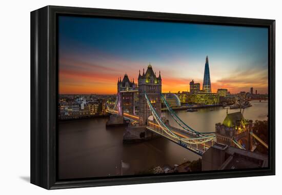 Twilight, Tower Bridge and the Shard at Sunset-Katherine Young-Framed Premier Image Canvas