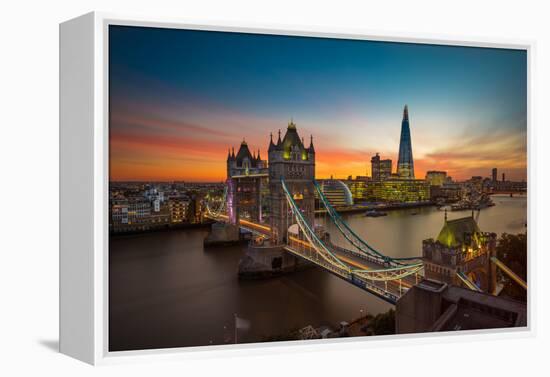 Twilight, Tower Bridge and the Shard at Sunset-Katherine Young-Framed Premier Image Canvas