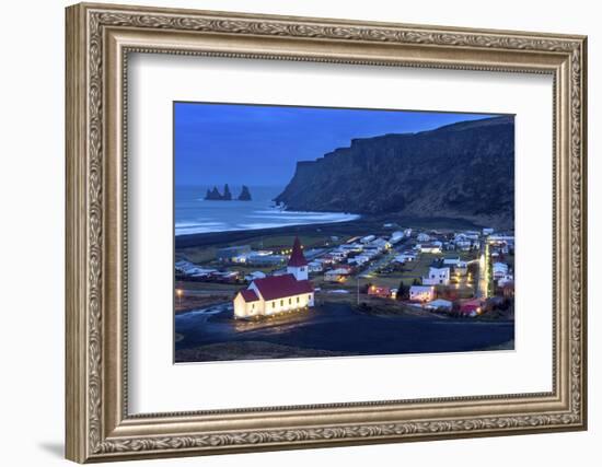 Twilight View across the Small Town of Vik, South Iceland, Iceland, Polar Regions-Chris Hepburn-Framed Photographic Print