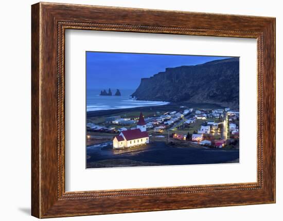 Twilight View across the Small Town of Vik, South Iceland, Iceland, Polar Regions-Chris Hepburn-Framed Photographic Print