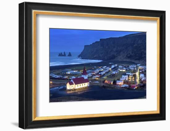 Twilight View across the Small Town of Vik, South Iceland, Iceland, Polar Regions-Chris Hepburn-Framed Photographic Print