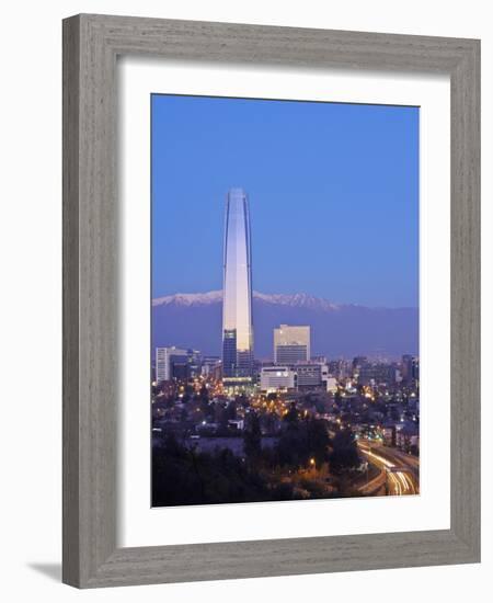 Twilight view from the Parque Metropolitano towards the high raised buildings with Costanera Center-Karol Kozlowski-Framed Photographic Print