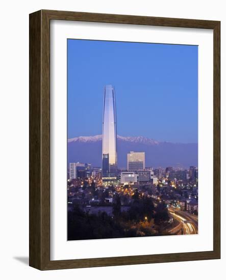 Twilight view from the Parque Metropolitano towards the high raised buildings with Costanera Center-Karol Kozlowski-Framed Photographic Print