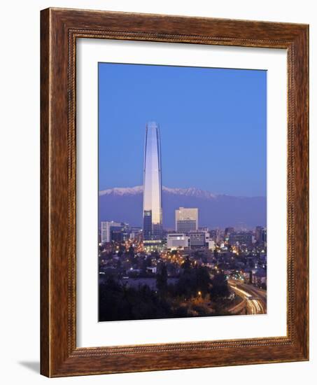 Twilight view from the Parque Metropolitano towards the high raised buildings with Costanera Center-Karol Kozlowski-Framed Photographic Print