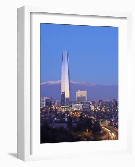 Twilight view from the Parque Metropolitano towards the high raised buildings with Costanera Center-Karol Kozlowski-Framed Photographic Print