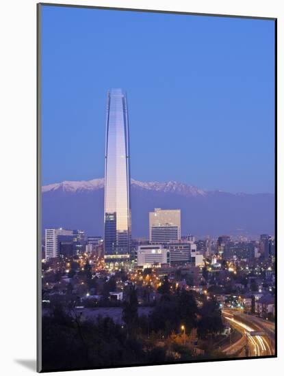 Twilight view from the Parque Metropolitano towards the high raised buildings with Costanera Center-Karol Kozlowski-Mounted Photographic Print