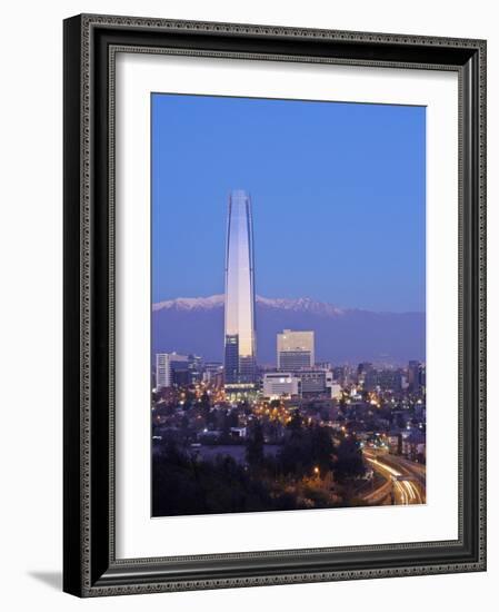 Twilight view from the Parque Metropolitano towards the high raised buildings with Costanera Center-Karol Kozlowski-Framed Photographic Print