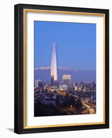 Twilight view from the Parque Metropolitano towards the high raised buildings with Costanera Center-Karol Kozlowski-Framed Photographic Print