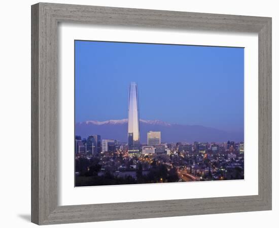 Twilight view from the Parque Metropolitano towards the high rise buildings and Costanera Center To-Karol Kozlowski-Framed Photographic Print
