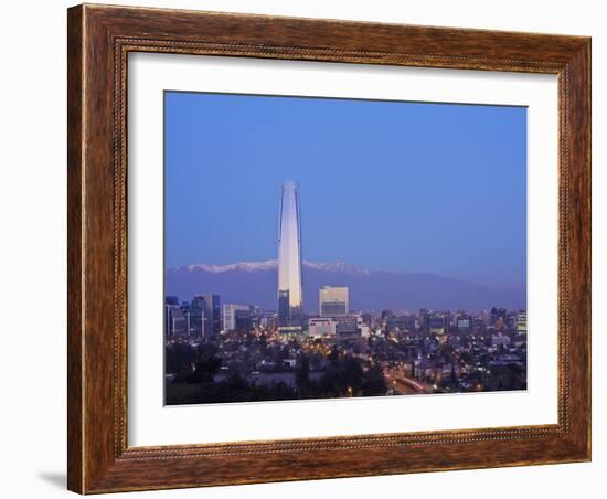 Twilight view from the Parque Metropolitano towards the high rise buildings and Costanera Center To-Karol Kozlowski-Framed Photographic Print