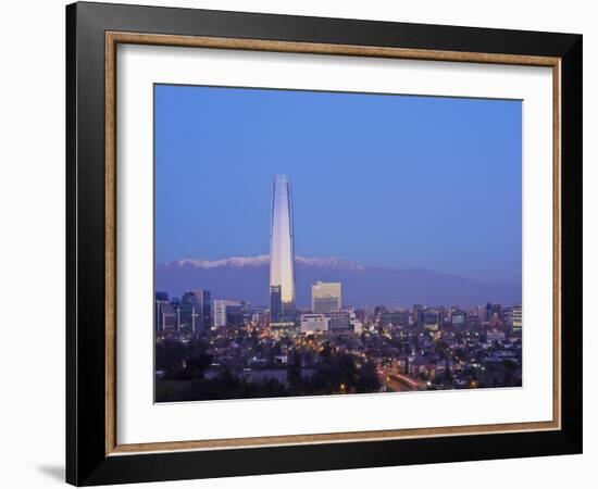 Twilight view from the Parque Metropolitano towards the high rise buildings and Costanera Center To-Karol Kozlowski-Framed Photographic Print
