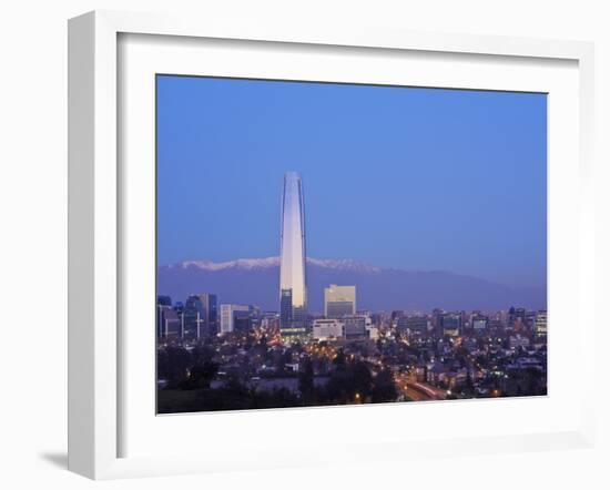 Twilight view from the Parque Metropolitano towards the high rise buildings and Costanera Center To-Karol Kozlowski-Framed Photographic Print